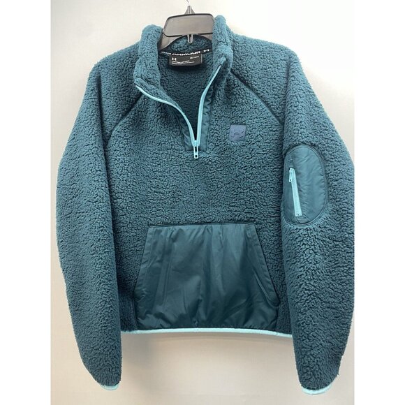 UNDER ARMOUR Women's Sherpa Fleece 1/4-Zip Teal Green Comfort Jacket Size Large - Picture 9 of 16